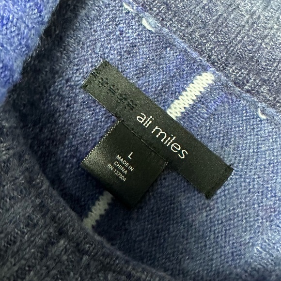 Ali Miles Split Neck Knit Sweater Blue Stripe Long Sleeve Cozy Casual Lagenlook - Picture 13 of 17